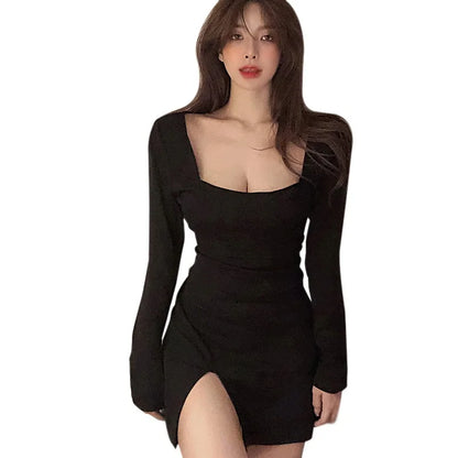Julia Fashion - Elegant Long Sleeve Square Neck Bodycon Party Mini Dress
