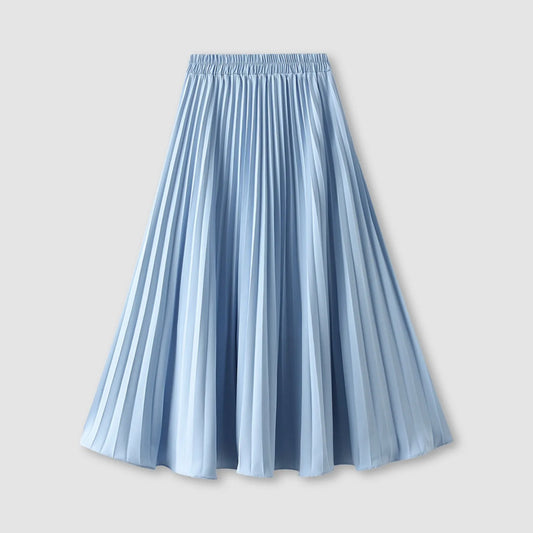 Women's Pleated Skirt Spring Summer Elastic Waist Slim Long A Line Skirt Double Layer Chiffon Skirts Solid Midi Pleated Skirt Dress