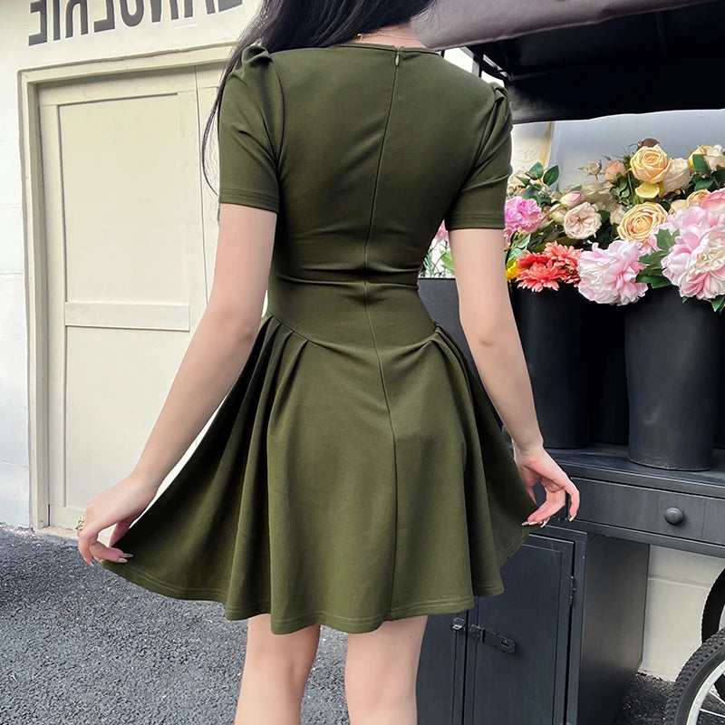 Julia Fashion - Short Pure Color Casual Elegant Mini Dress