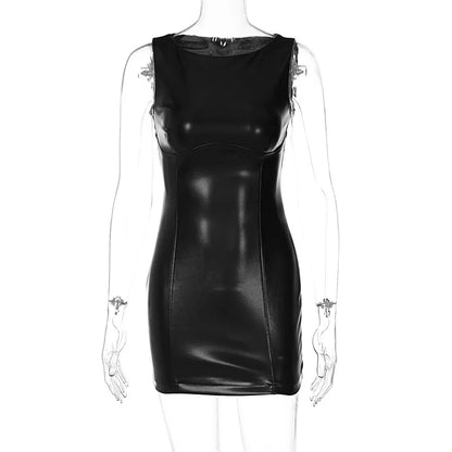 Julia Fashion - Sleeveless Bag Hip Slimming V-neck Women's Mini Dress