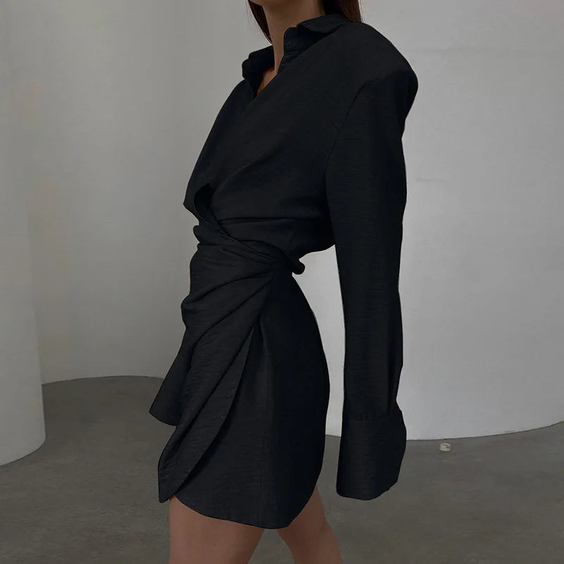 Julia Fashion - Draping Collage Kink Shirt Style Mini Dress