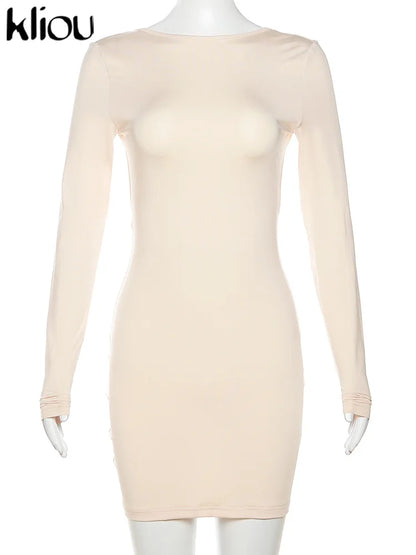 Julia Fashion - Milk Silk Backless O-neck Basic Fit Bodycon Mini Dress