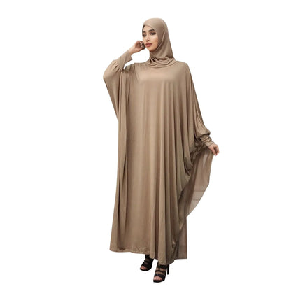 JuliaFashion - Women Solid Color Headgear Bat Cardigan Robes Ramadan Muslim Muslim Clothes Long Sleeve Cardigan Maxi Dress