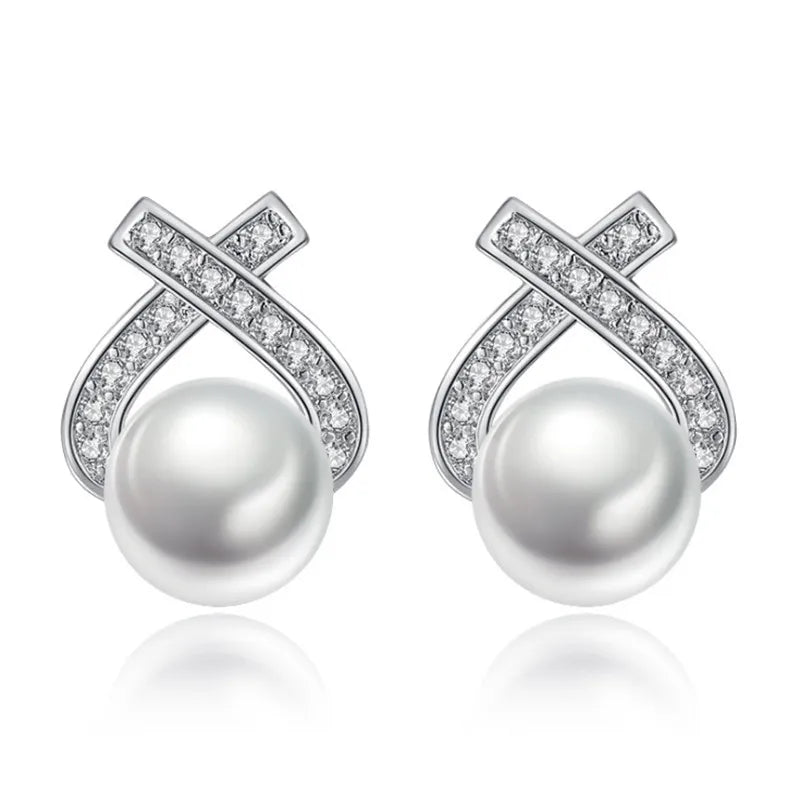 JuliaFashion - 2024 Retro Cross Inlaid Zircon Pearl Earrings