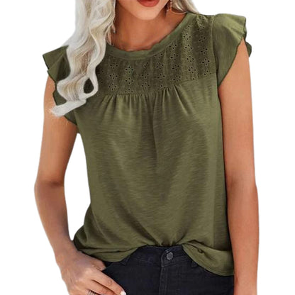 JuliaFashion - 2024 Women Casual Summer Solid Color Stand Collar Short Sleeve Slim Blouse Clothing