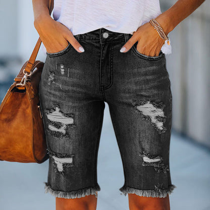 JuliaFashion - 2024 Woman Denim Shorts Tassel Tight Washed Sexy Jeans