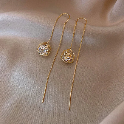 JuliaFashion-Elegant Zircon Flower Tassel Earrings