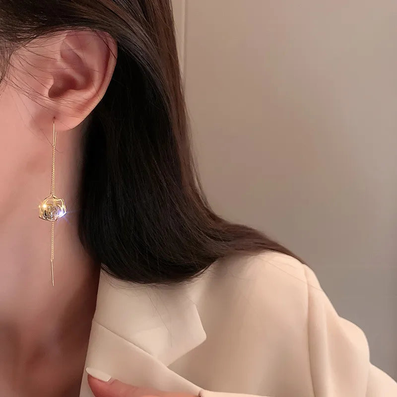 JuliaFashion-Elegant Zircon Flower Tassel Earrings
