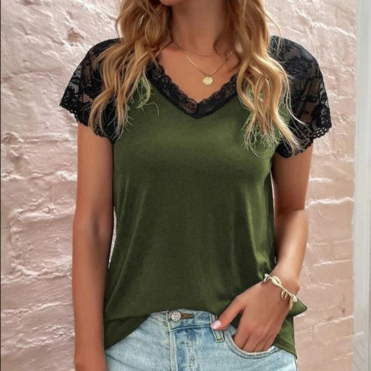 JuliaFashion - 2024 Women Patchwork Hollow Out Vintage Loose Casual Tee Clothes