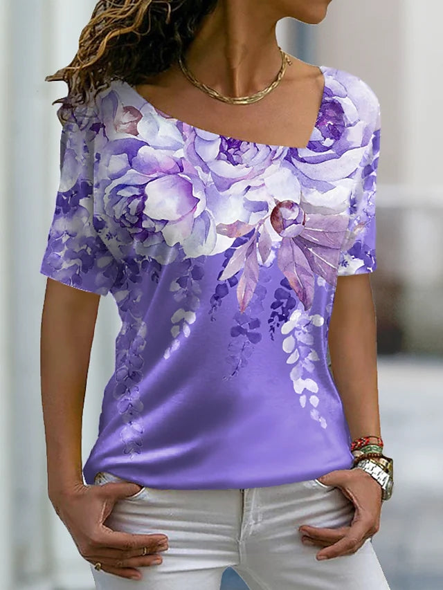JuliaFashion - 2024 Women's Casual Holiday Weekend Floral Painting T Shirt