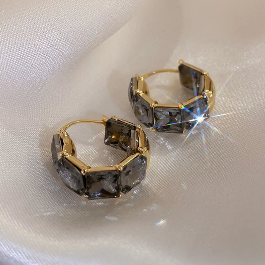 JuliaFashion-Elegant Grey Crystal Square Earrings