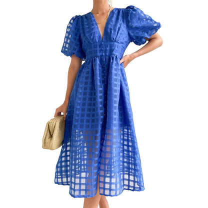 JuliaFashion - 2024 Vintage High Waist Mesh Midi Dress