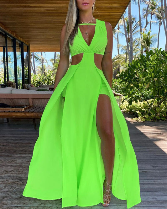 JuliaFashion-Beach Holiday Wear Thigh Slit Long Maxi Dress