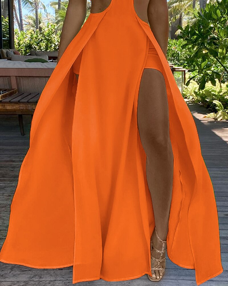 JuliaFashion-Beach Holiday Wear Thigh Slit Long Maxi Dress
