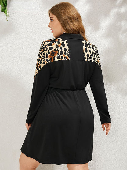JuliaFashion-Leopard Print Zip Vestidos Sundress Lapel Collar Dresses