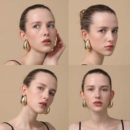 JuliaFashion-Extra Large Gold Plated Teardrop Earrings