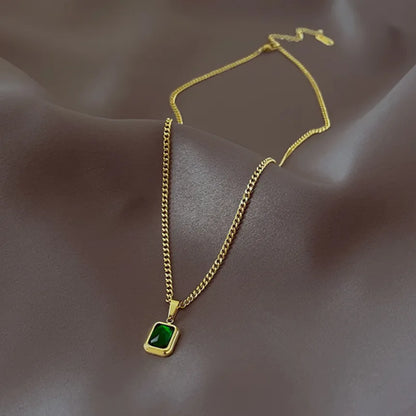 JuliaFashion - 2024Retro Emerald Stainless Steel Necklace