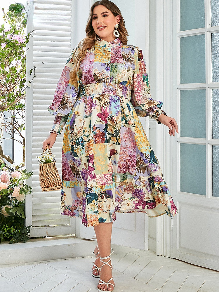 JuliaFashion-Floral Print Chubby Arrival Casual Midi Dresses