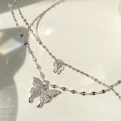 JuliaFashion-Double Butterfly Sterling Silver Necklace