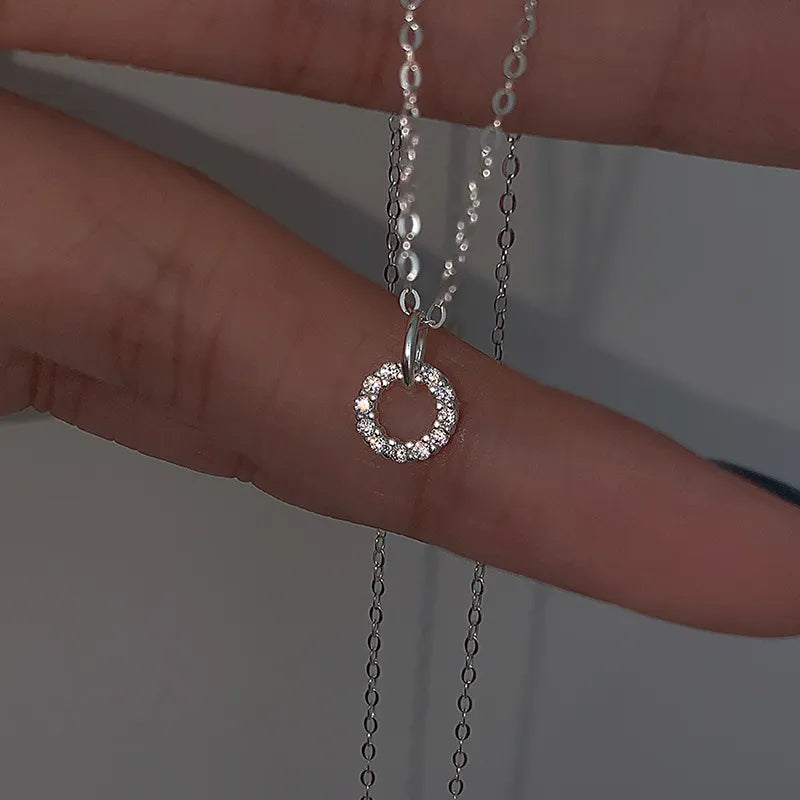 JuliaFashion-Flash Diamond Double Circle Necklace