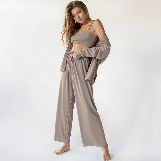 JuliaFashion-Knitted Casual Long Sleeve Pajama Set