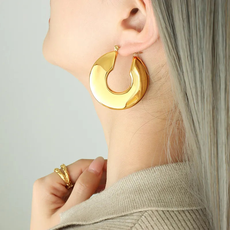 JuliaFashion-Gold Color Chunky Hoop Earrings