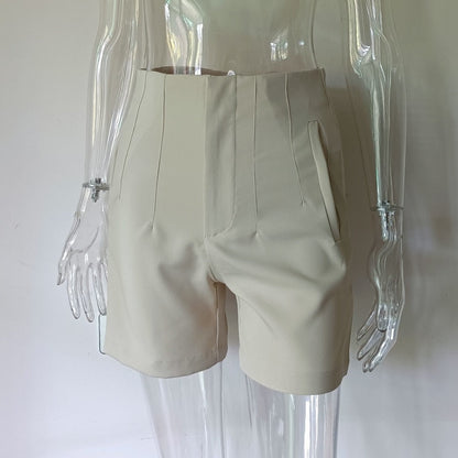 JuliaFashion-Fashion High Waisted Casual White Trousers