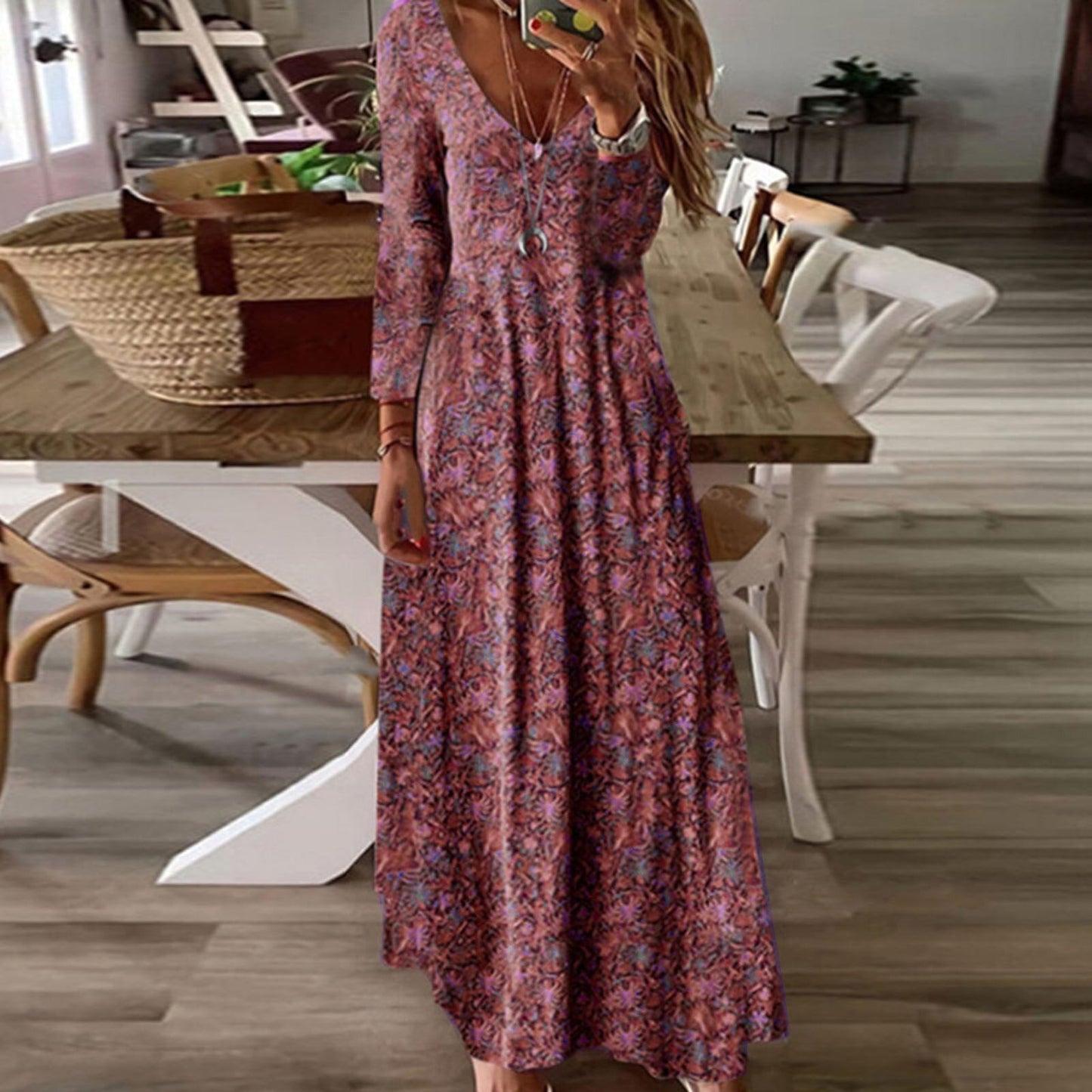 JuliaFashion - 2024 Vintage Gypsy Boho Long Sleeve Maxi Dress