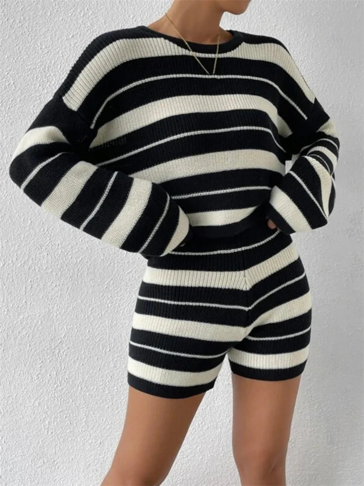 JuliaFashion - High Waist Slim Shorts Spring Autumn Knitwear Sweaters Suits
