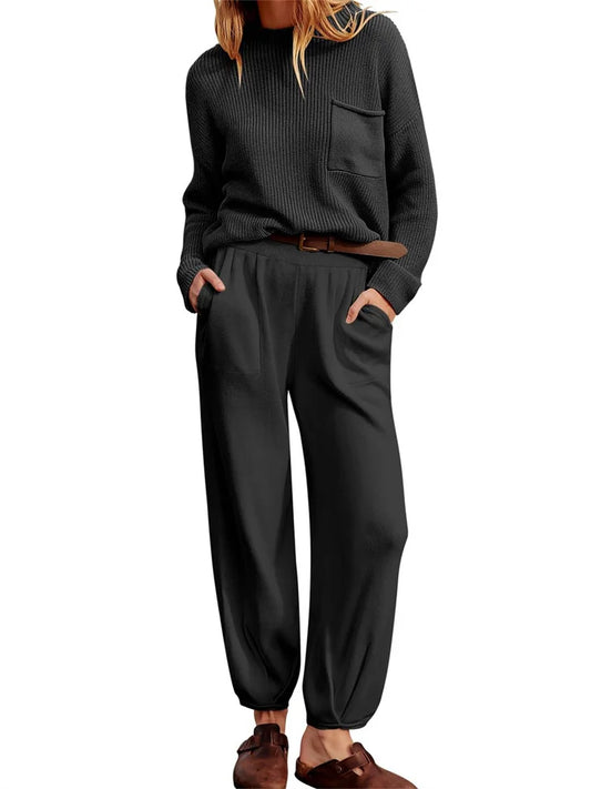 Knitted Sweaters Wide Leg Pants Suits