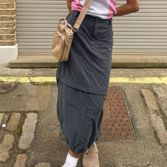 JuliaFashion-Hippie Streetwear Grey Midi Skirt