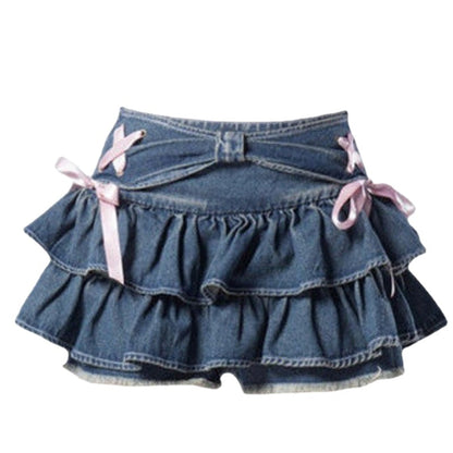 JuliaFashion - 2024 Sexy Ruffles Elastic Waist Jeans Skirt