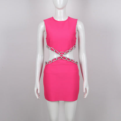 JuliaFashion - 2024 Sexy Backless Diamond Luxury Tight Mini Cut-Out Dress