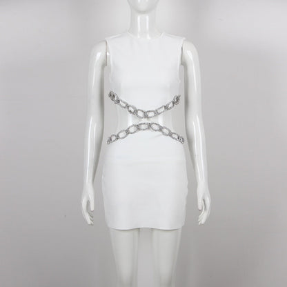 JuliaFashion - 2024 Sexy Backless Diamond Luxury Tight Mini Cut-Out Dress