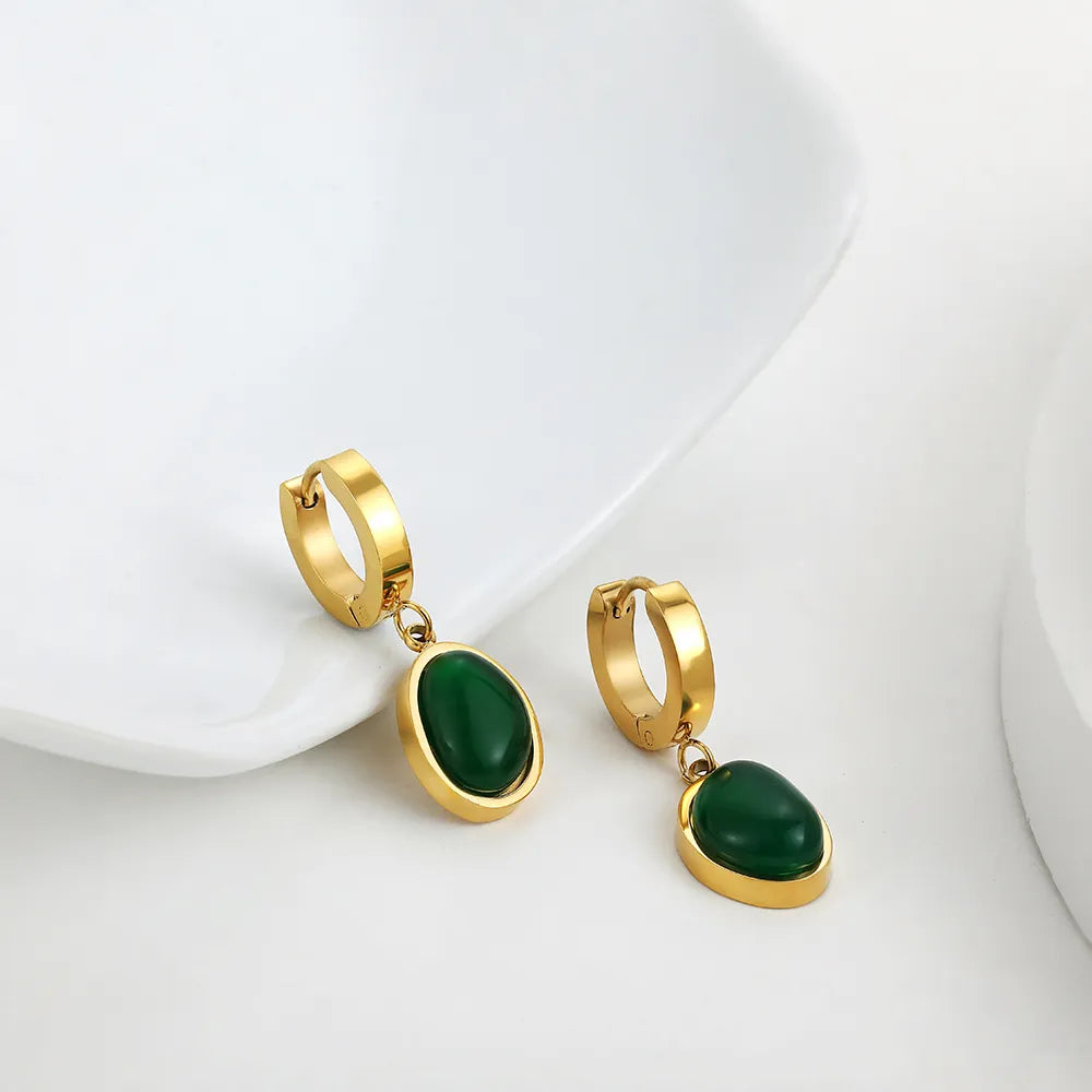 JuliaFashion-Elegant Green Stone Hoop Earrings