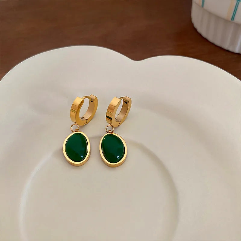JuliaFashion-Elegant Green Stone Hoop Earrings