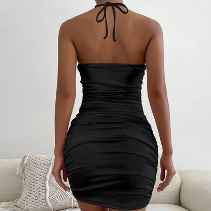 JuliaFashion - 2024 Sexy Black Halter Mini Dress