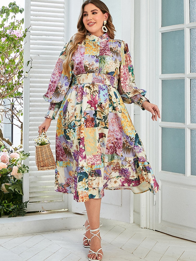 JuliaFashion-Floral Print Chubby Arrival Casual Midi Dresses