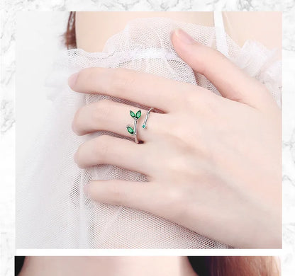 JuliaFashion-Luxury Designer Silver Twig Leaf Ring