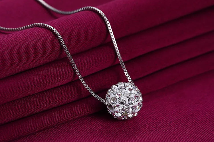 JuliaFashion-Elegant Crystal Ball Short Silver Necklace