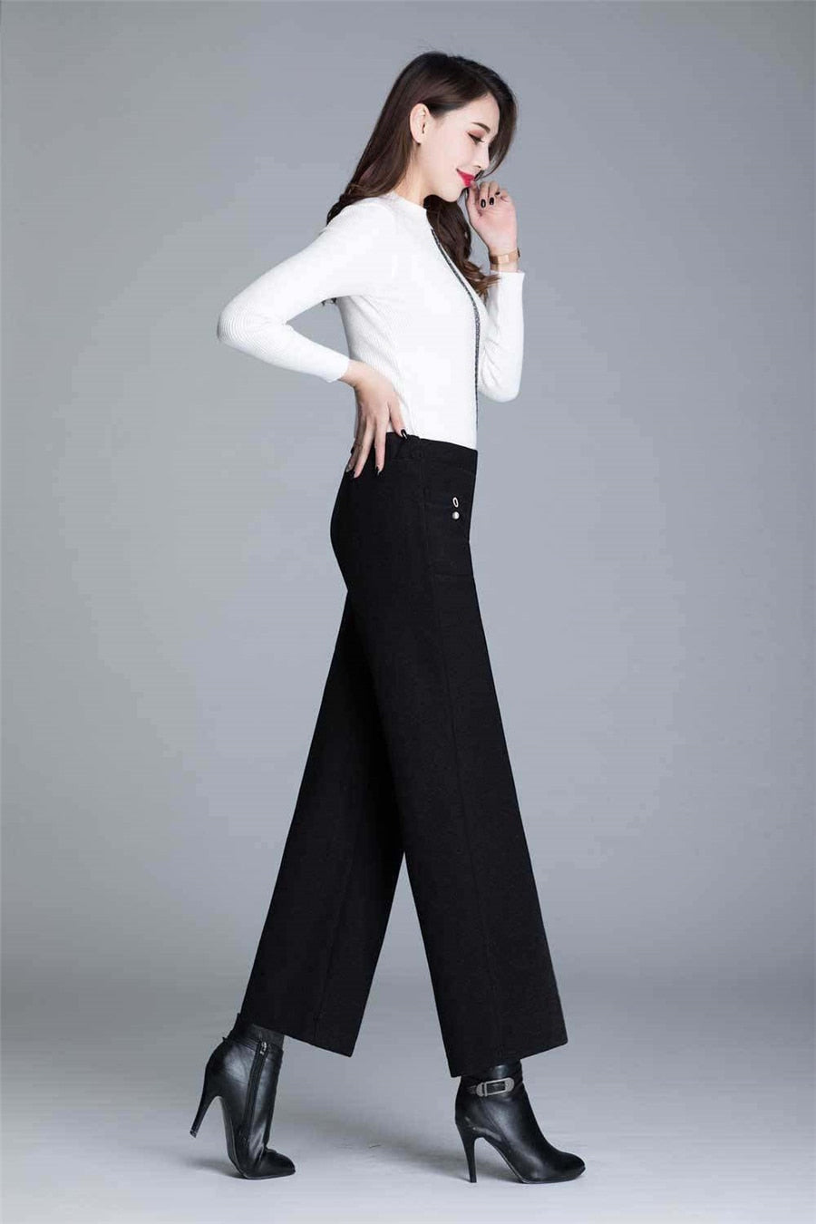 JuliaFashion-Pendent Chic High Waist Loose Classic Straight Trousers