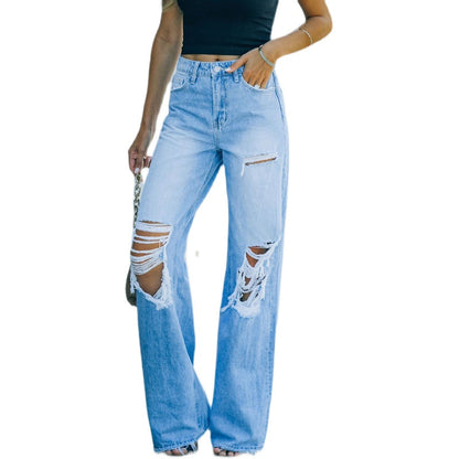 JuliaFashion - 2024 Women High Waist Jeans Flared Pants Street Wide Leg Pants