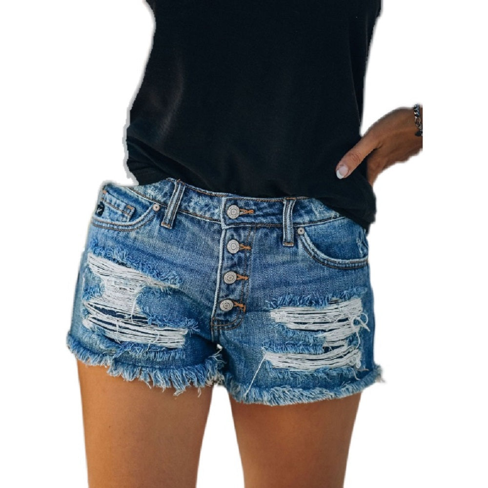 JuliaFashion - 2024 Women High Waist Jeans Ripped Denim Shorts Jeans