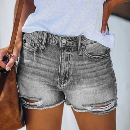 JuliaFashion-High Waist Women's Jeans Fashion Street Ripped Denim Shorts