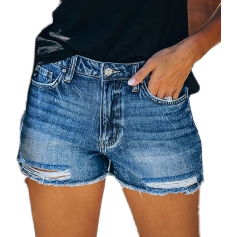 JuliaFashion - JuliaFashion-High Waist Women's Jeans Fashion Street Ripped Denim Shorts