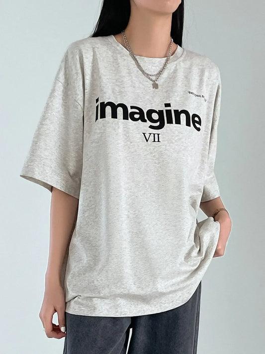 JuliaFashion-Imagine Cotton Print Women T-Shirt Original Short Sleeve T-Shirts Hip Hop Essential Casualtshirt Oversized Sport Looset-Shirts