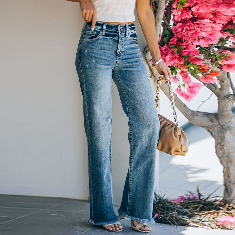 JuliaFashion - 2024 Women's High Waist Wide Retro Loose Casual Jeans