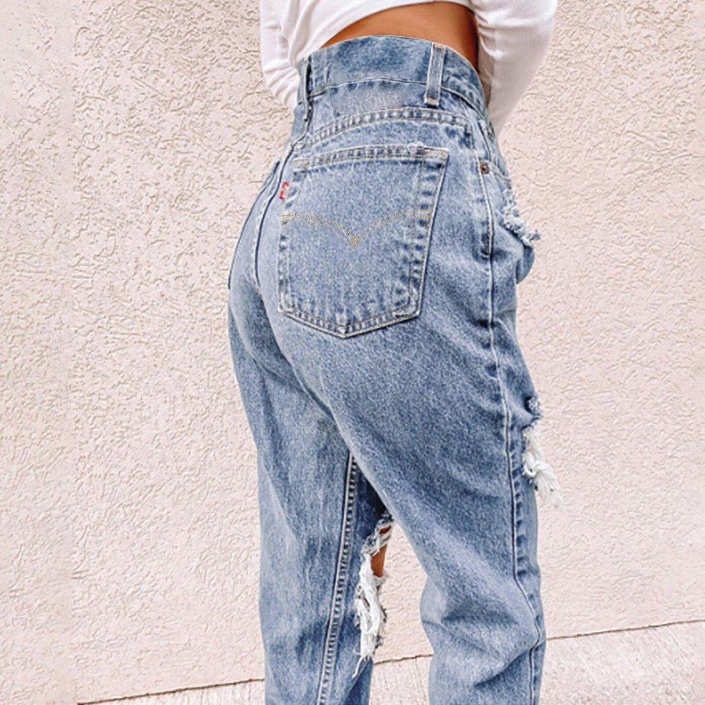 JuliaFashion - 2024 Streetwear Low Rise Ripped Denim Jeans