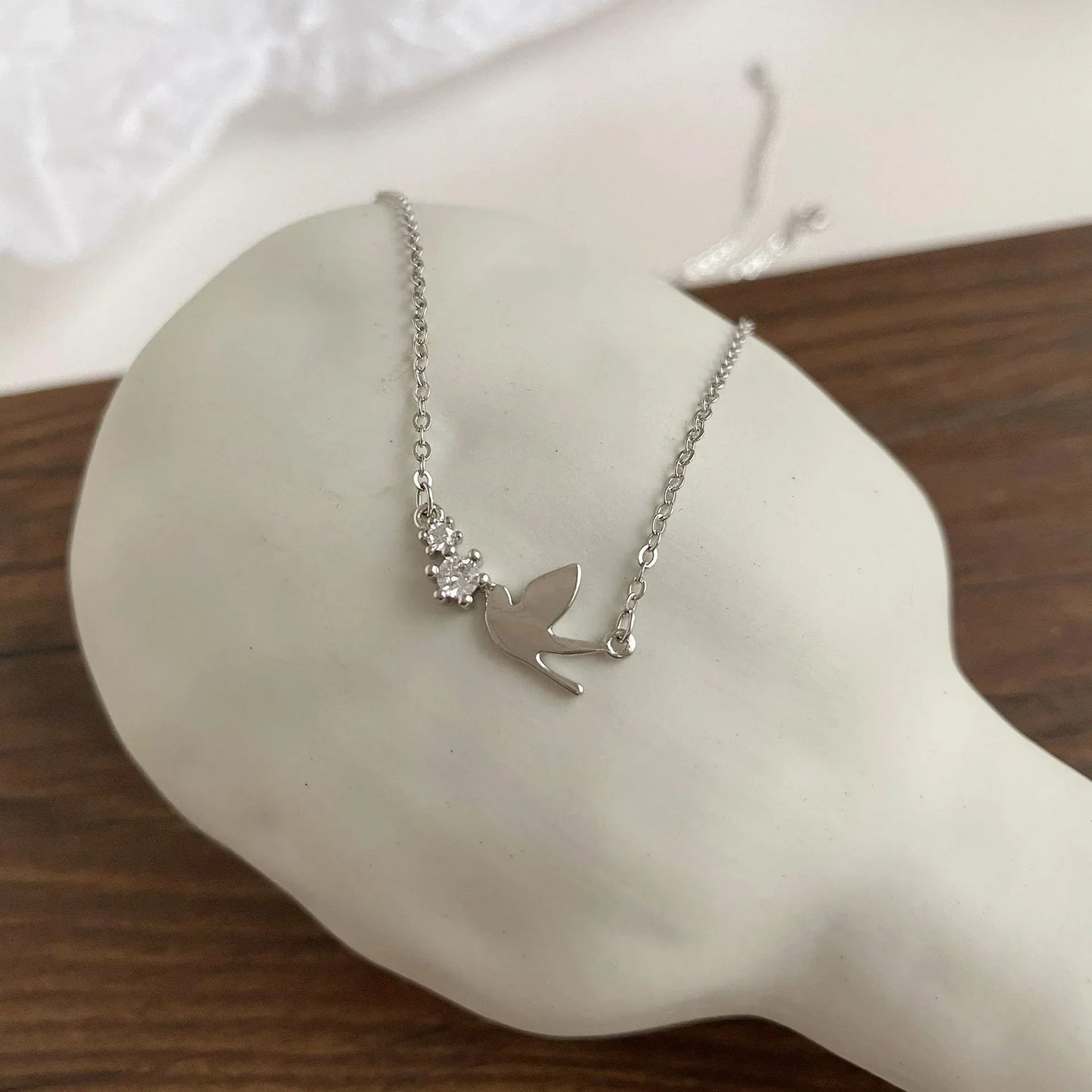 JuliaFashion-Cute White Dove Silver Necklace