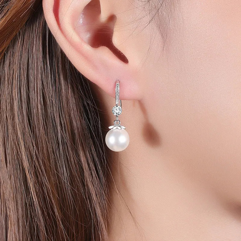 JuliaFashion-Dazzling CZ Round Pearl Earrings